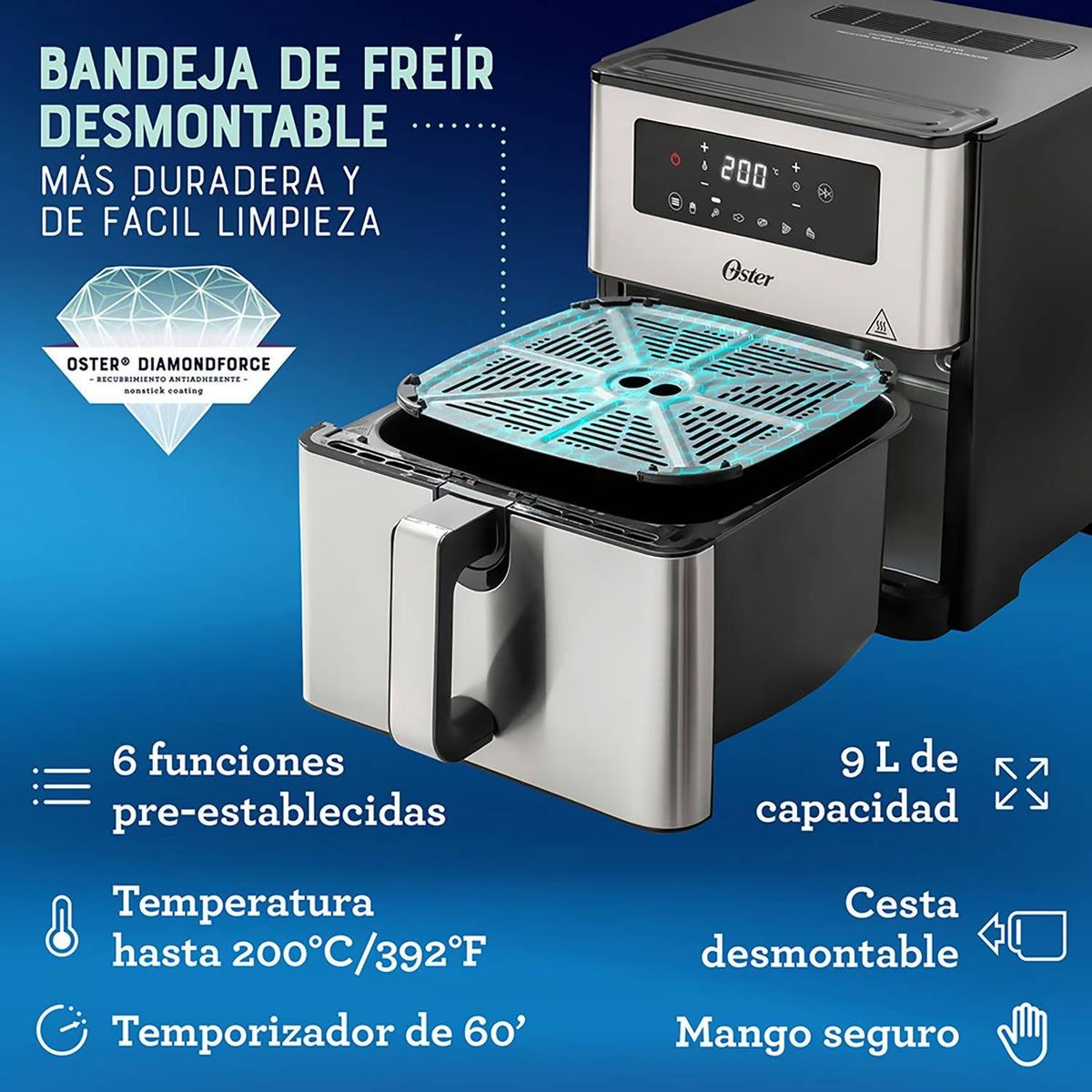 OSTER - Freidora de aire DiamondForce 9L Oster