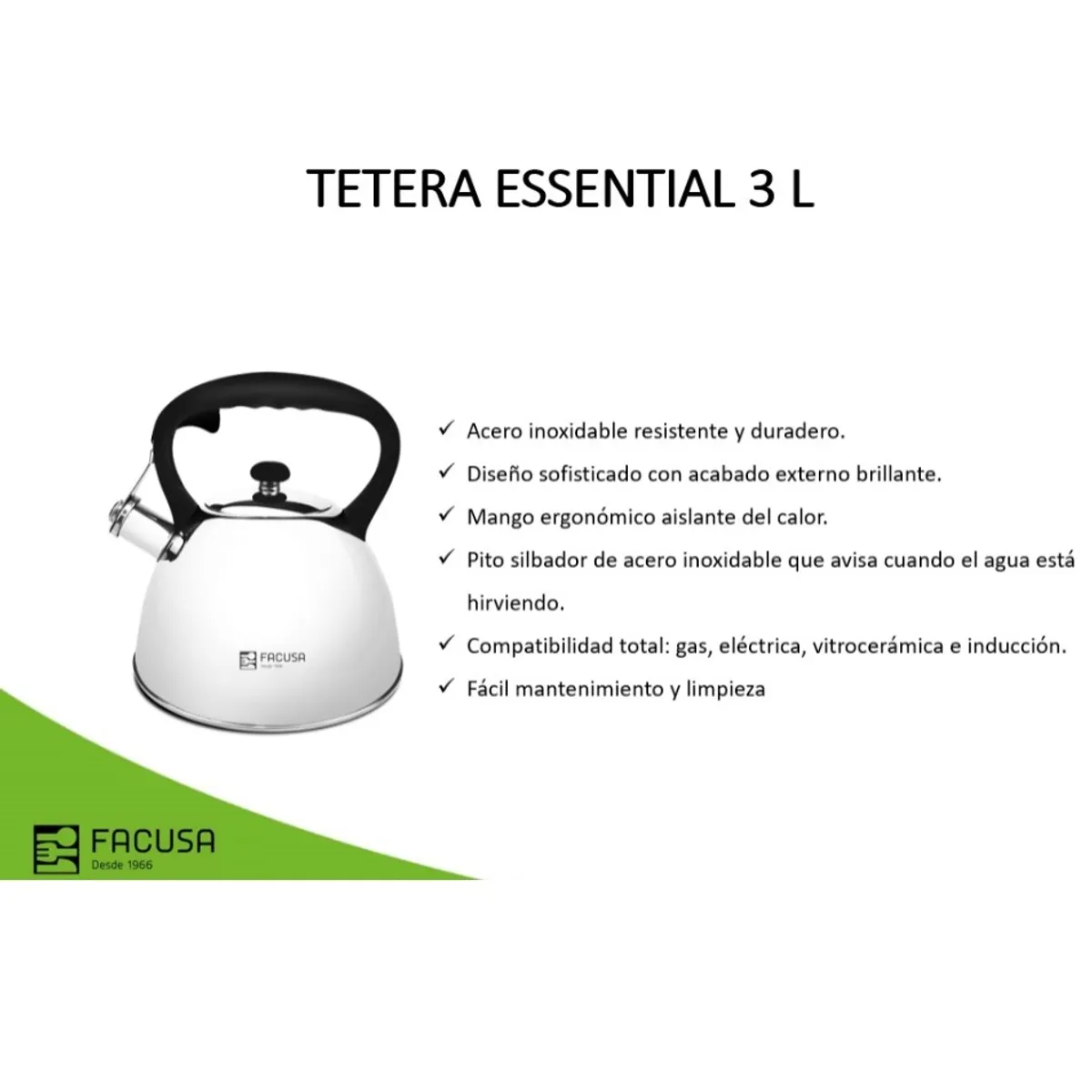 FACUSA - Tetera Facusa acero inoxidable 3 Litros silbante Alta Calidad 2025