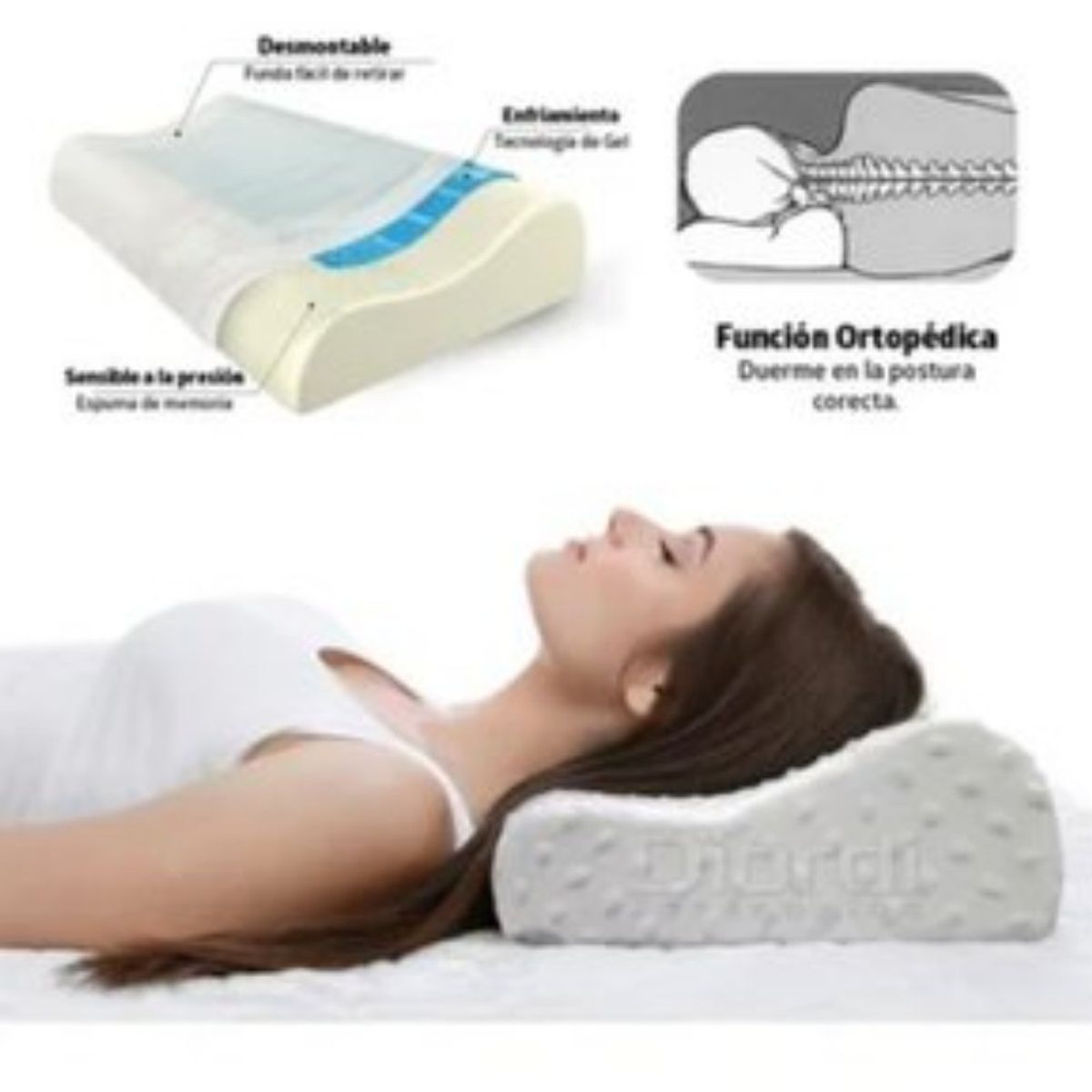 GENERICO - Almohada Ortopedica Cervical con Gel Frio + Funda Original.