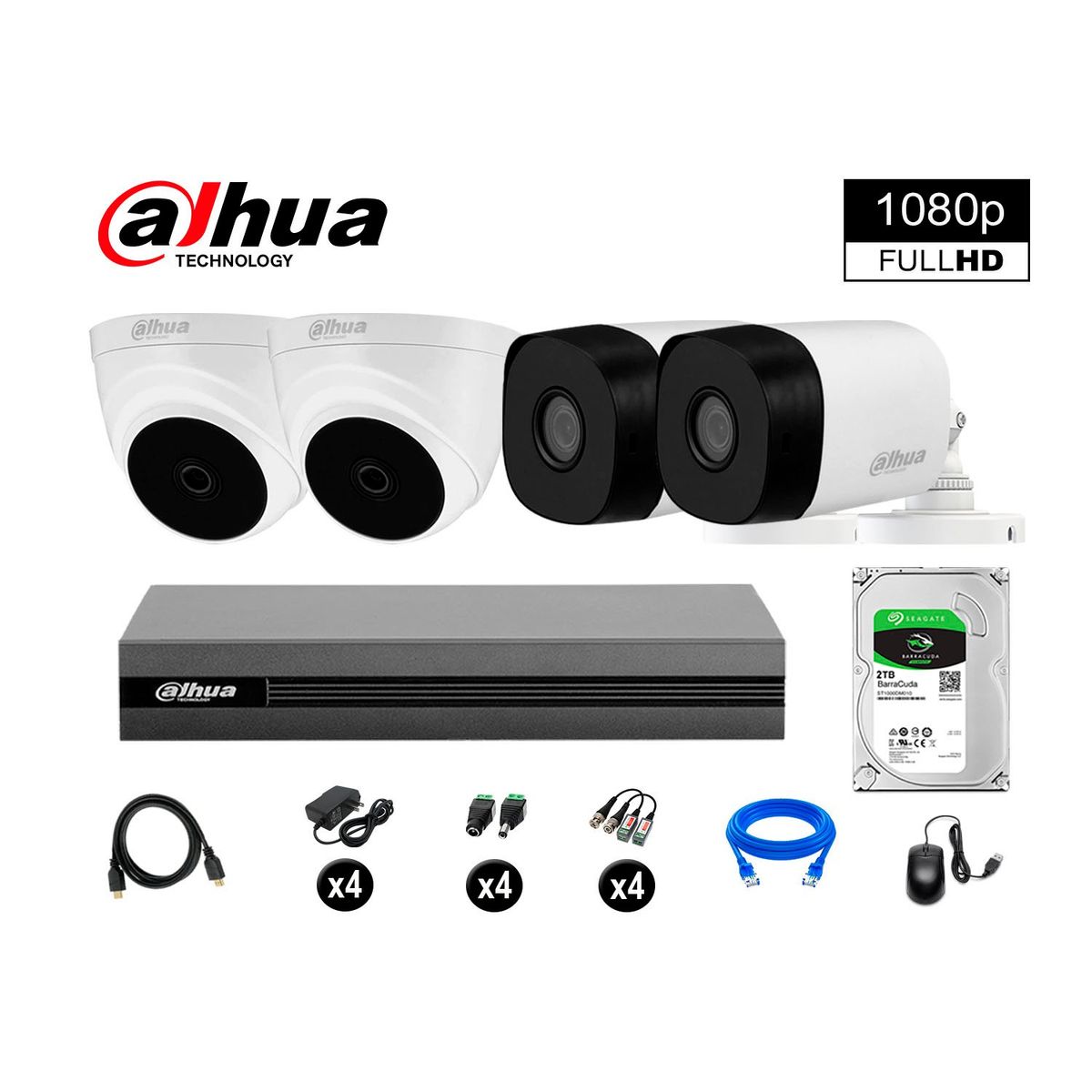 DAHUA - CÁMARAS SEGURIDAD DAHUA KIT 4 FULL HD 1080P + DISCO 2TB HDMI