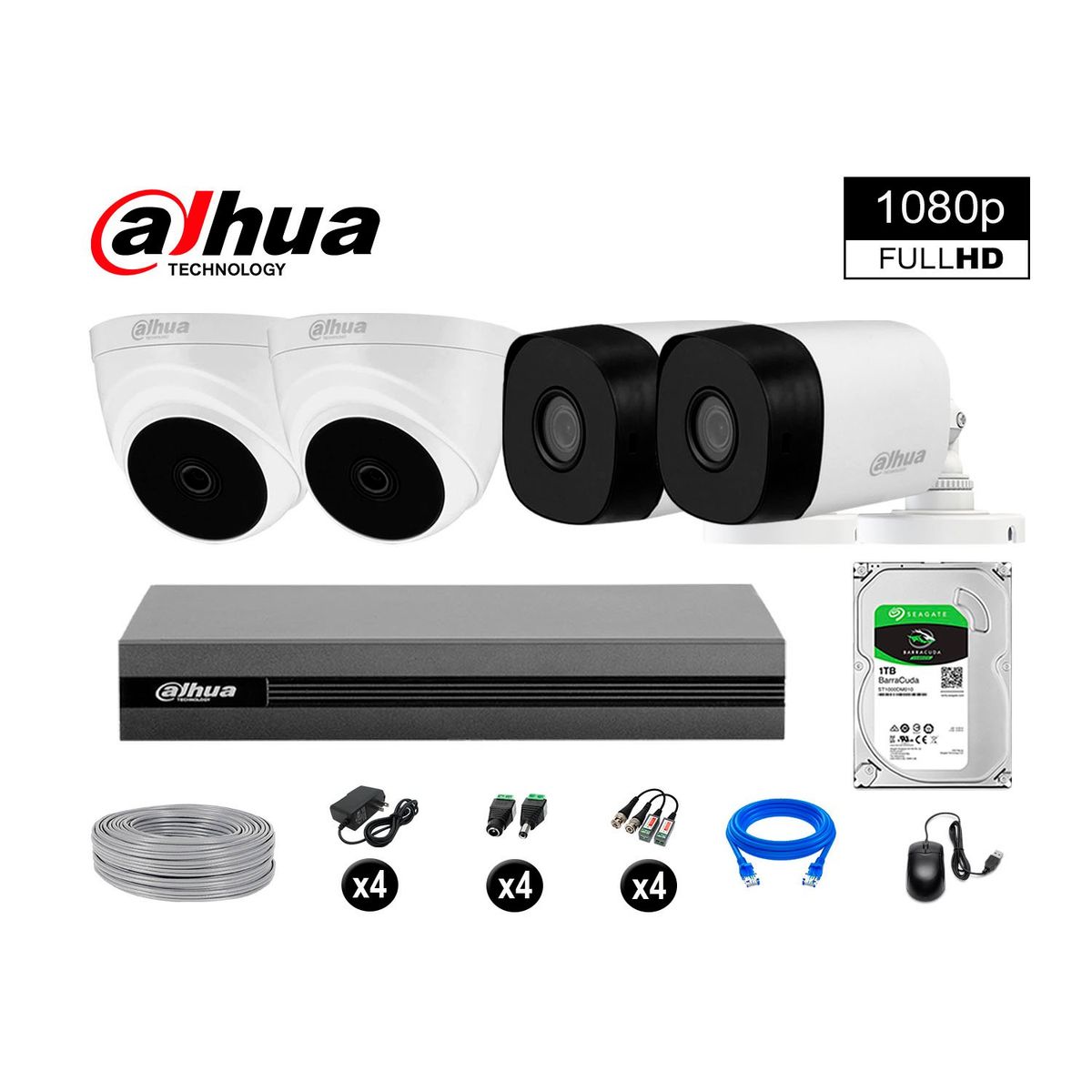 DAHUA - CÁMARAS SEGURIDAD DAHUA KIT 4 FULL HD 1080P + DISCO 1TB COMPLETO