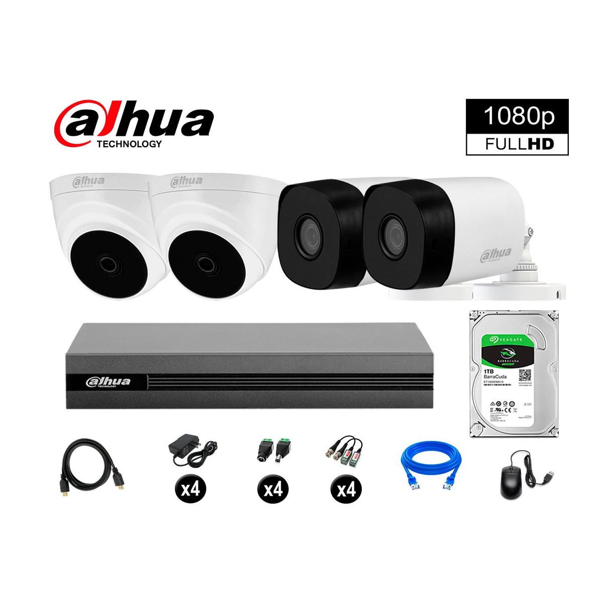 DAHUA - CÁMARAS SEGURIDAD DAHUA KIT 4 FULL HD 1080P + DISCO 1TB HDMI
