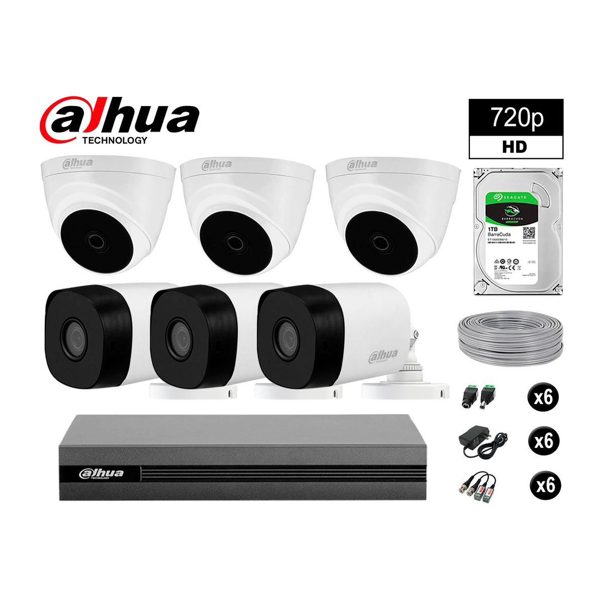 DAHUA - CÁMARAS SEGURIDAD DAHUA KIT 6 HD 720P + DISCO 1TB COMPLETO
