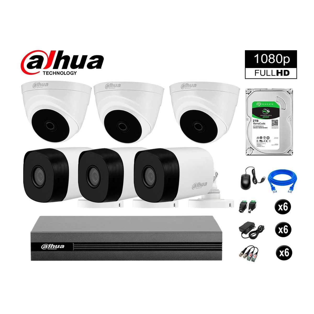 DAHUA - CÁMARAS SEGURIDAD DAHUA KIT 6 FULL HD 1080P + DISCO 2TB HDMI