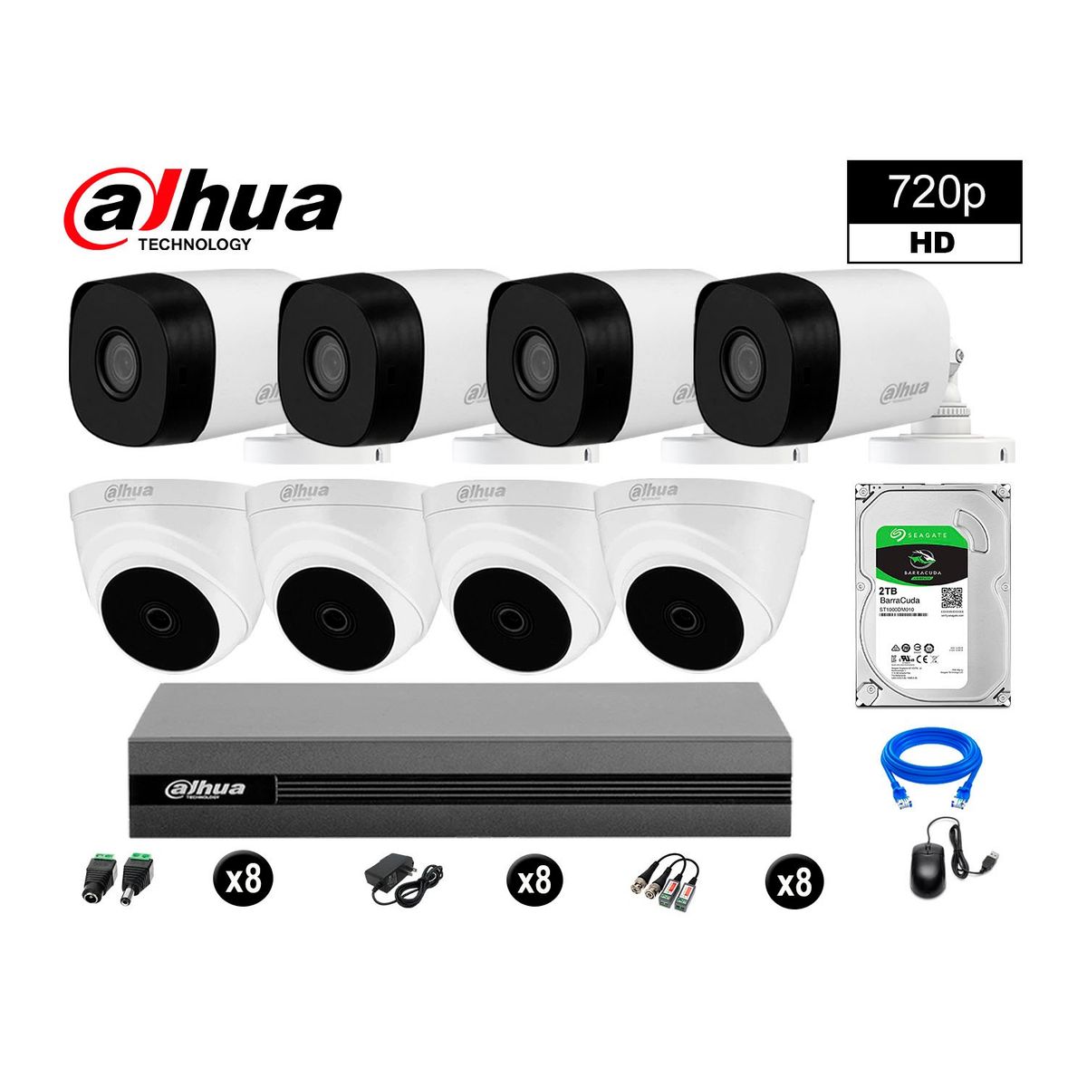 DAHUA - CÁMARAS SEGURIDAD DAHUA KIT 8 HD 720P + DISCO 2TB HDMI