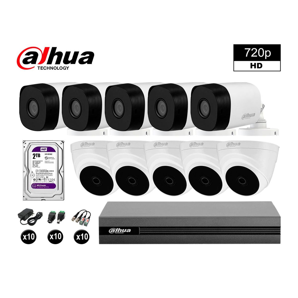 DAHUA - CÁMARAS SEGURIDAD DAHUA KIT 10 HD 720P + DISCO 2TB HDMI
