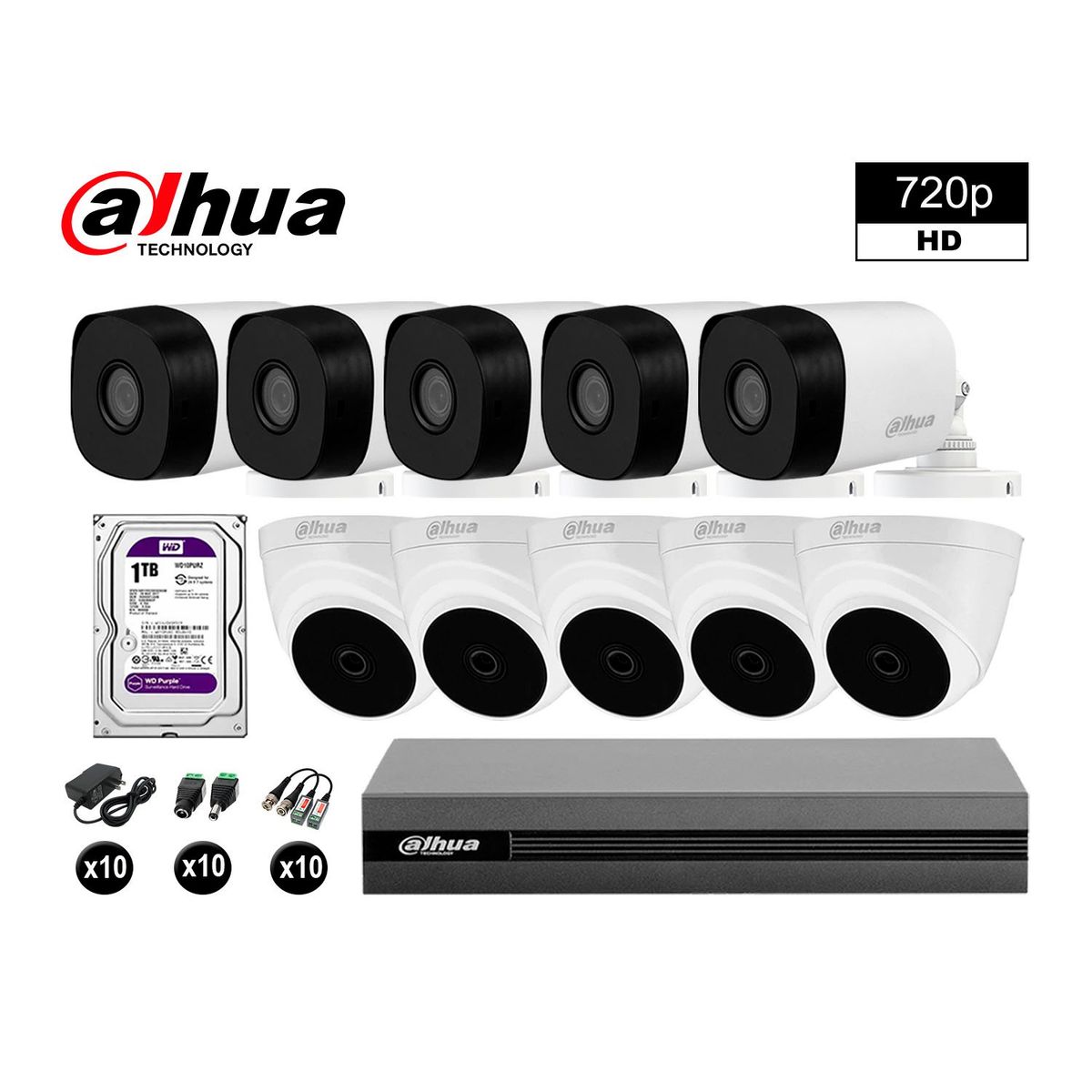 DAHUA - CÁMARAS SEGURIDAD DAHUA KIT 10 HD 720P + DISCO 1TB HDMI
