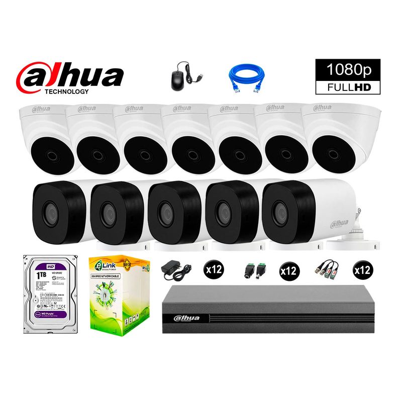 DAHUA - CÁMARAS SEGURIDAD DAHUA KIT 12 FULL HD 1080P + DISCO 1TB COMPLETO
