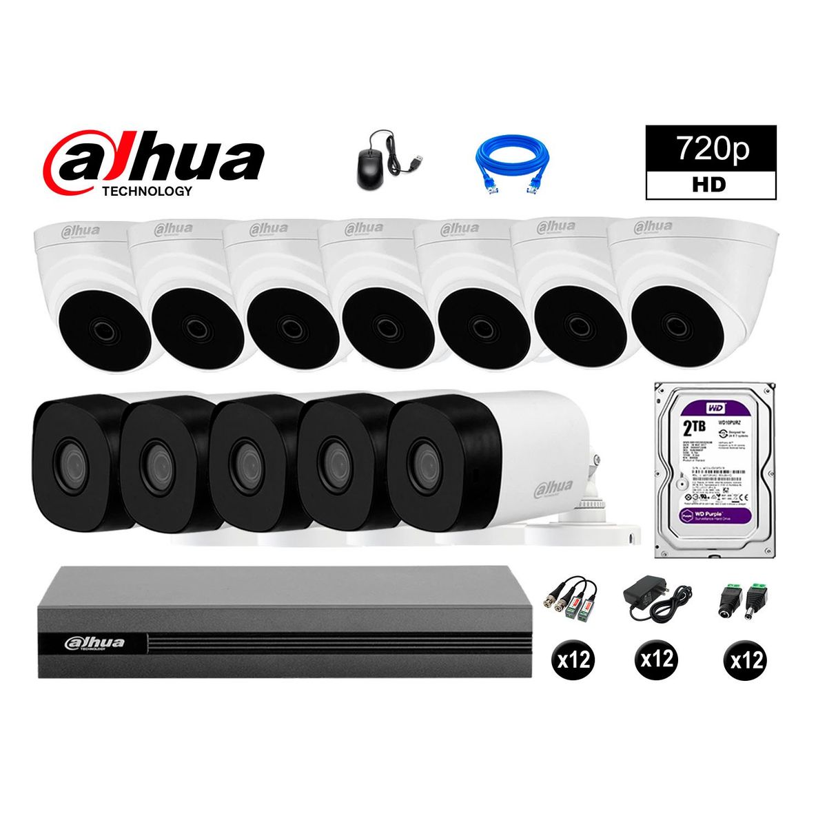 DAHUA - CÁMARAS SEGURIDAD DAHUA KIT 12 HD 720P + DISCO 2TB HDMI