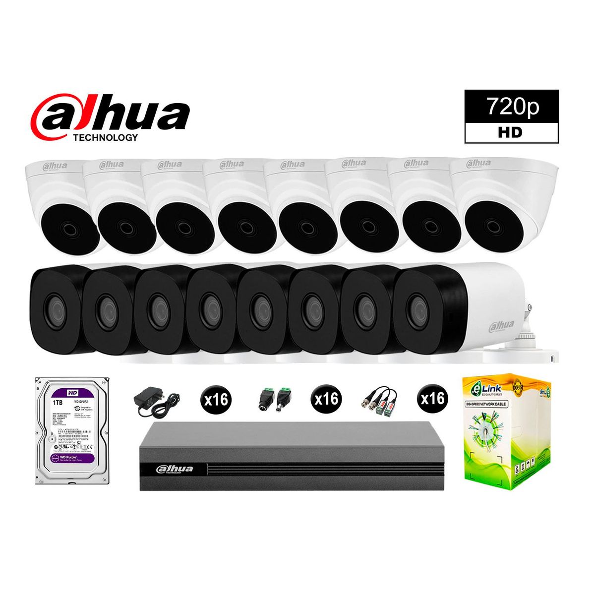 DAHUA - CÁMARAS SEGURIDAD DAHUA KIT 16 HD 720P + DISCO 1TB COMPLETO