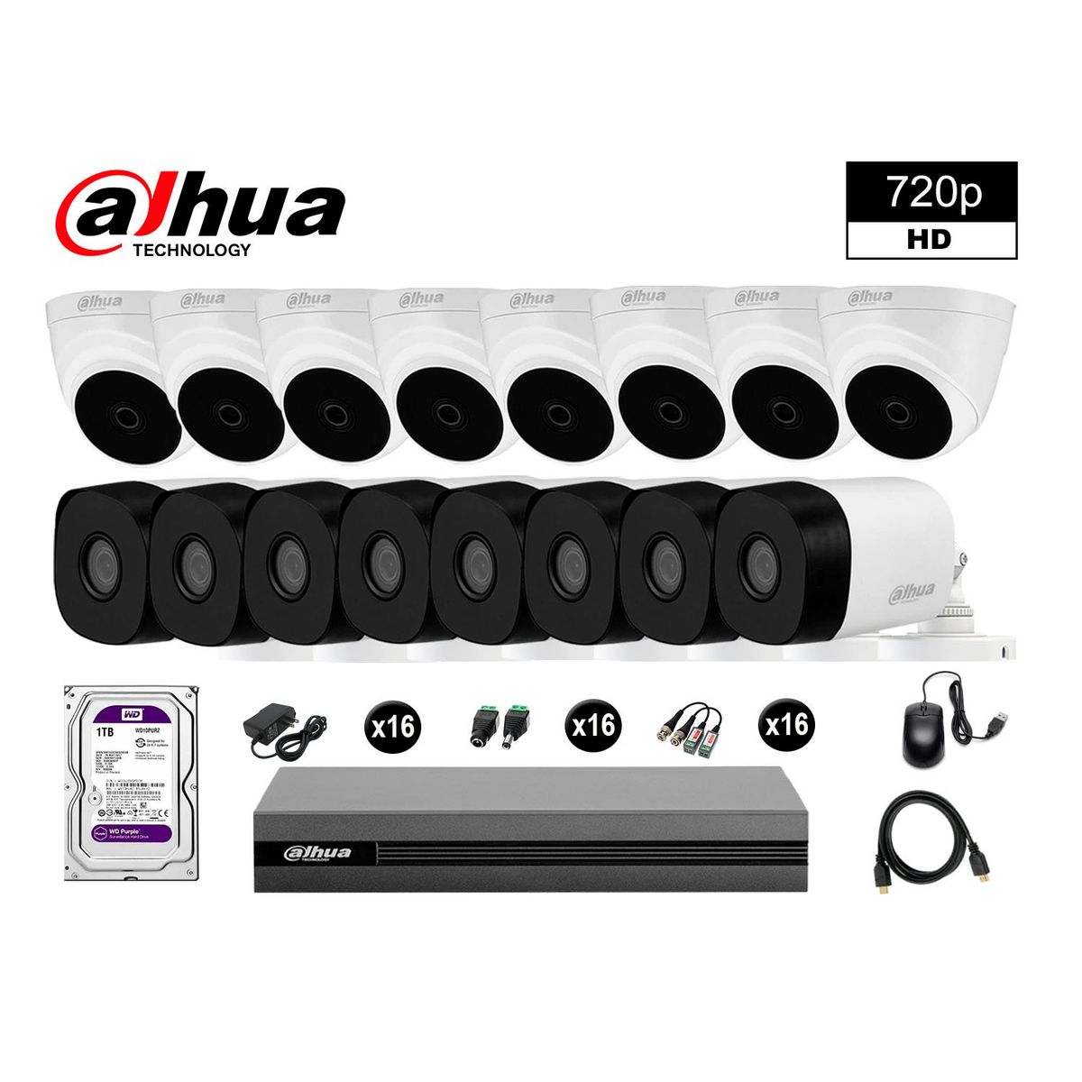 DAHUA - CÁMARAS SEGURIDAD DAHUA KIT 16 HD 720P + DISCO 1TB HDMI