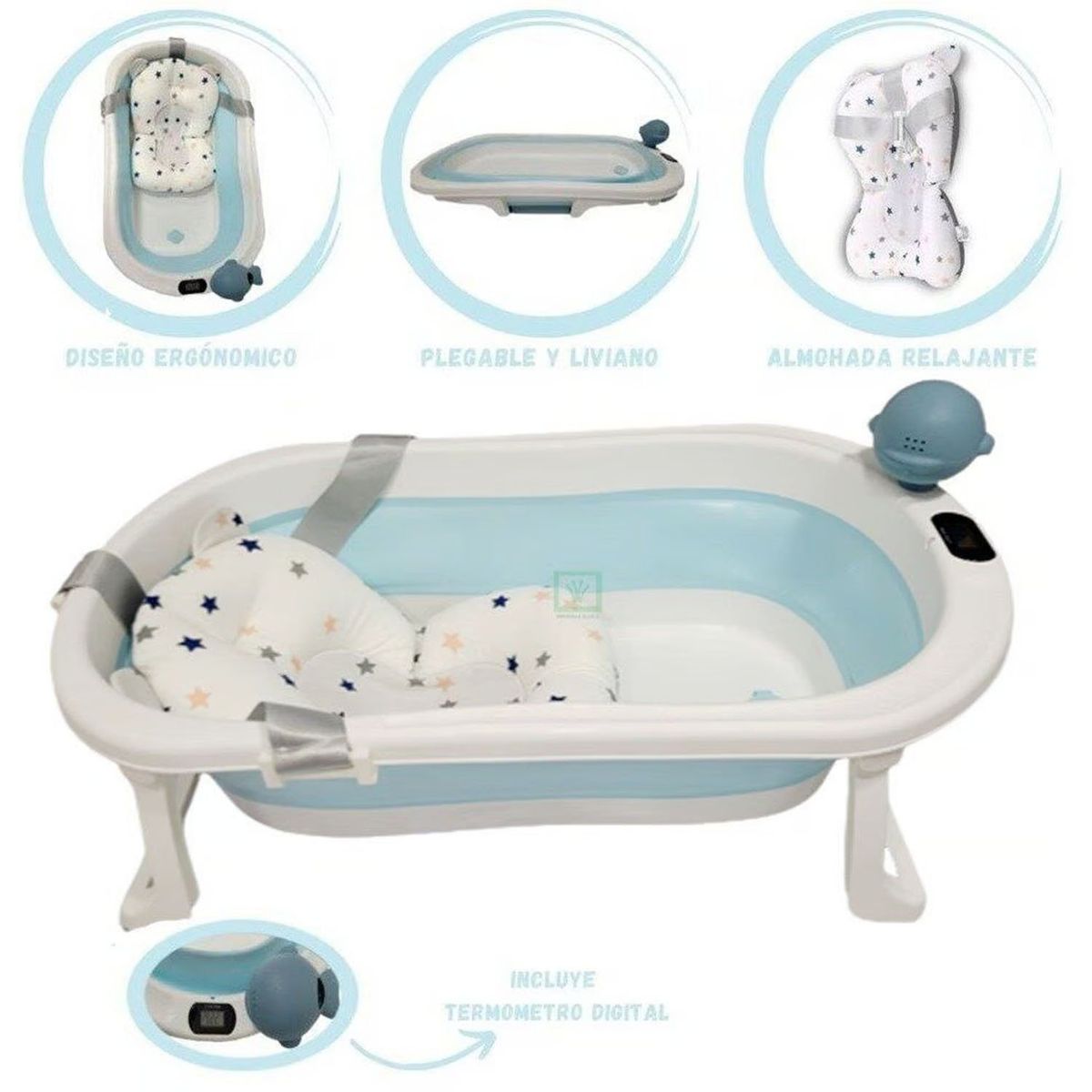 BABY KITS - Bañera Pleglable JELLY CON TERMOSTATO BLUE
