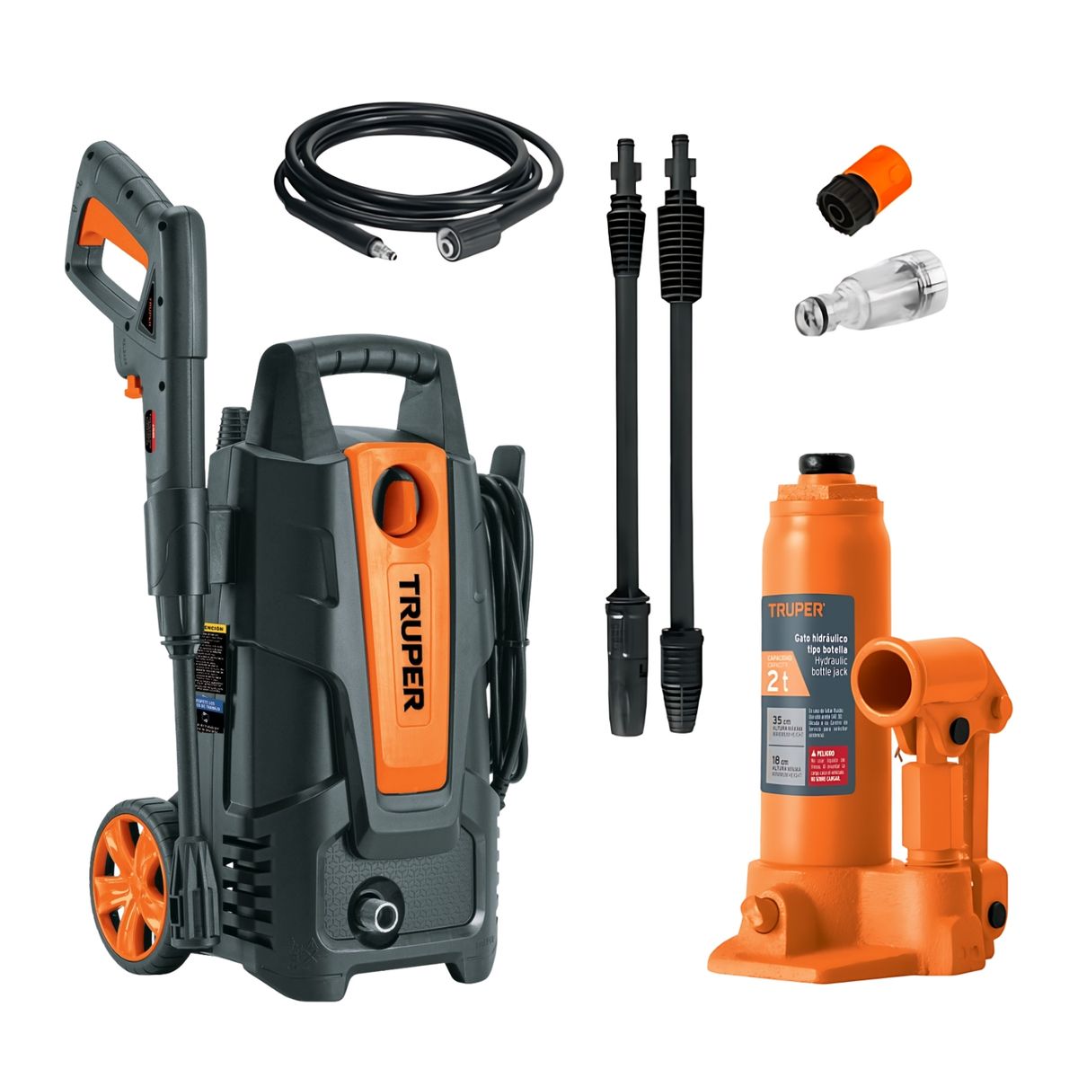 TRUPER - hidrolavadora 1500PSI y Gata Tipo Botella 2 Toneladas Truper