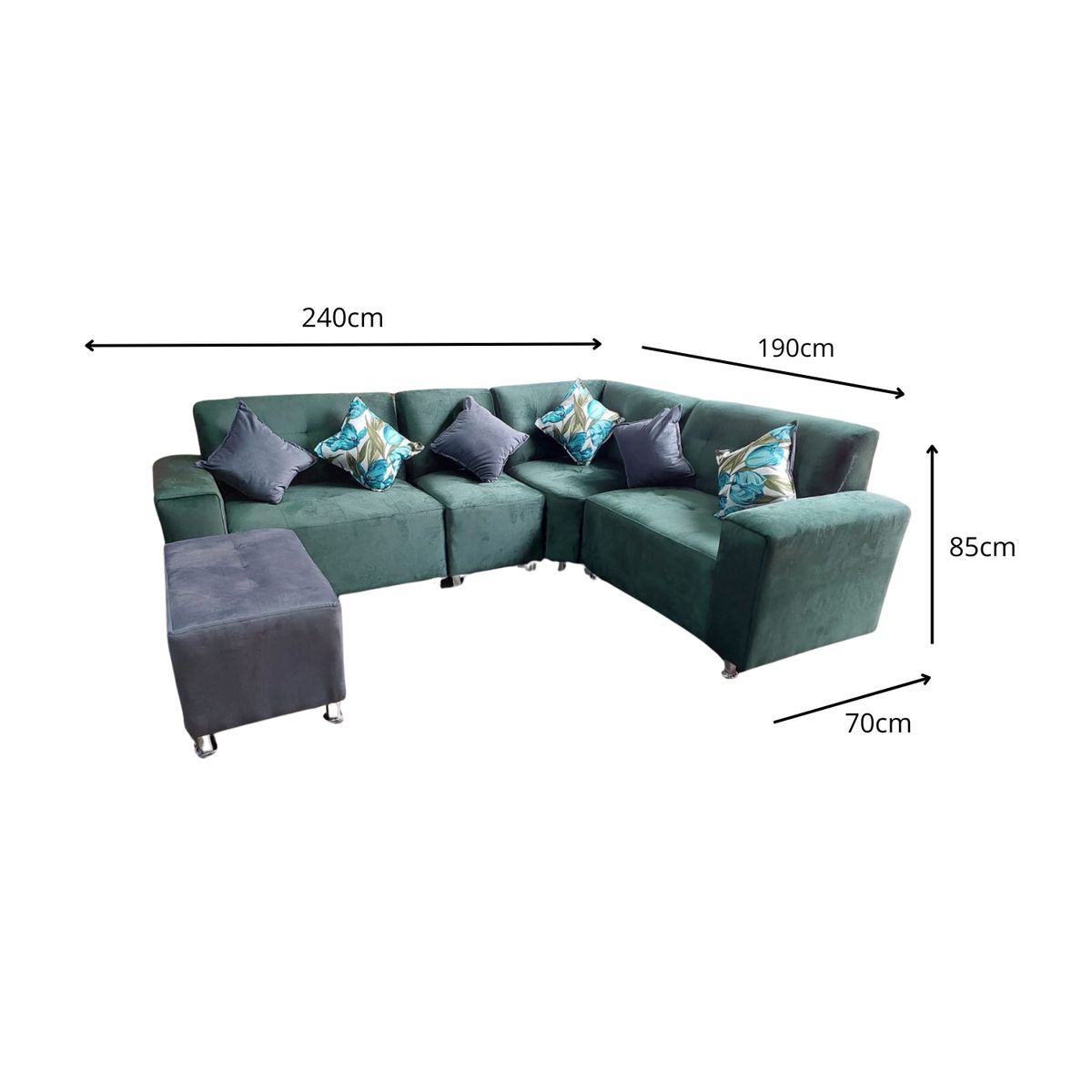 AMOBLART - Seccional Leyva 4 piezas + Banqueta + 6 Cojines - Verde