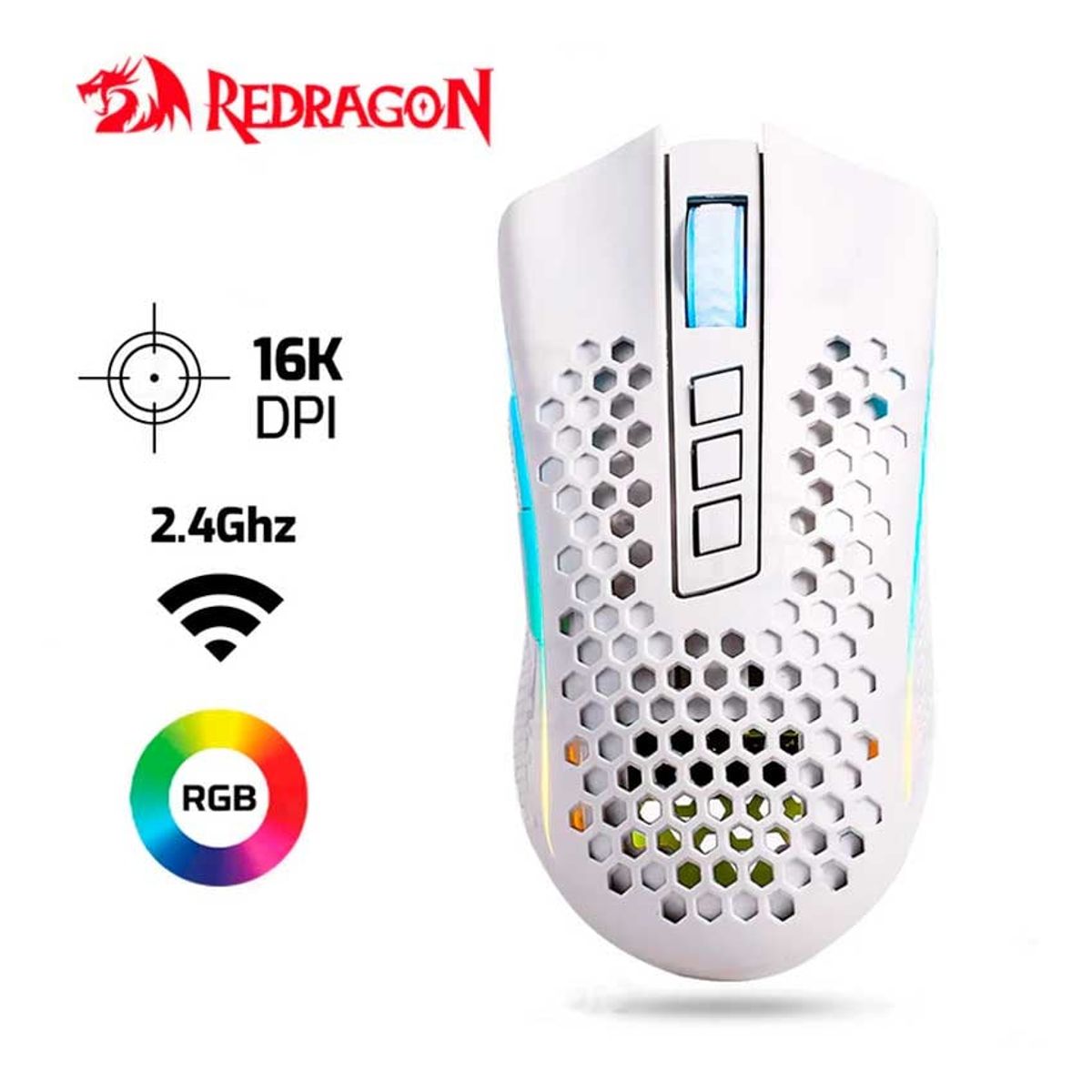 REDRAGON - Mouse Redragon Storm Pro M808-Ks Inalambrico 16,000 Dpi Rgb Blanco