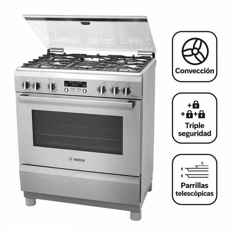 BOSCH - Cocina Bosch PRO567 IX a Gas de Pie 5 Hornillas Acero Inoxidable