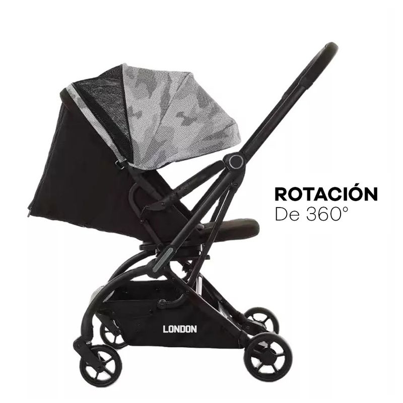 BABYKISS - COCHE DE BEBE LONDON ROTACION DE 360° VIAJERO COLOR GRIS