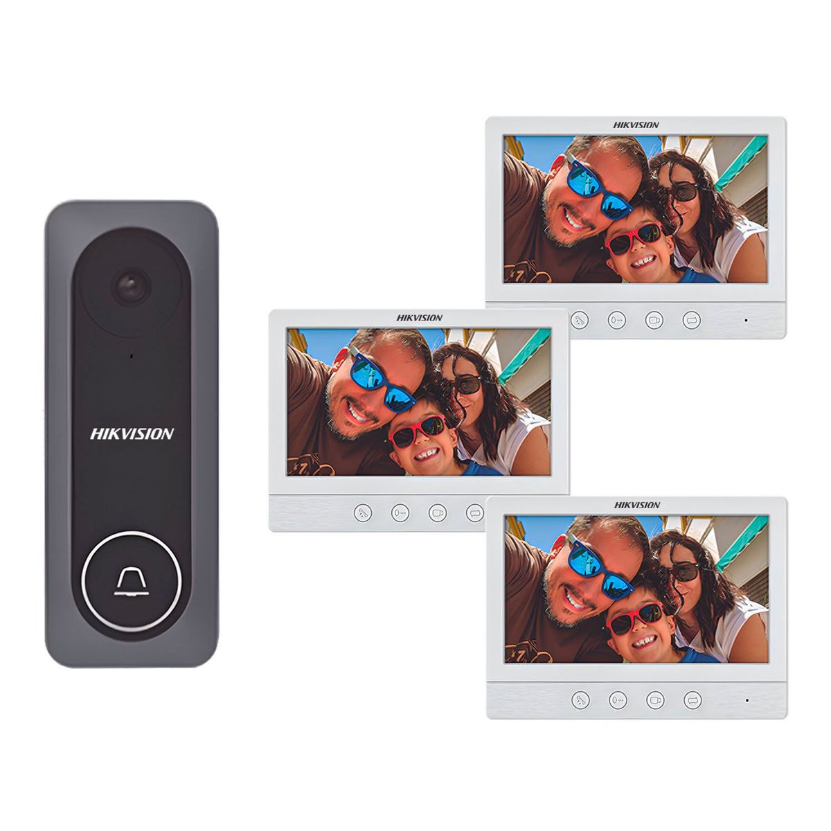 HIKVISION - KIT VIDEOPORTERO HD DS-KIS212 3 PANTALLAS LCD 7