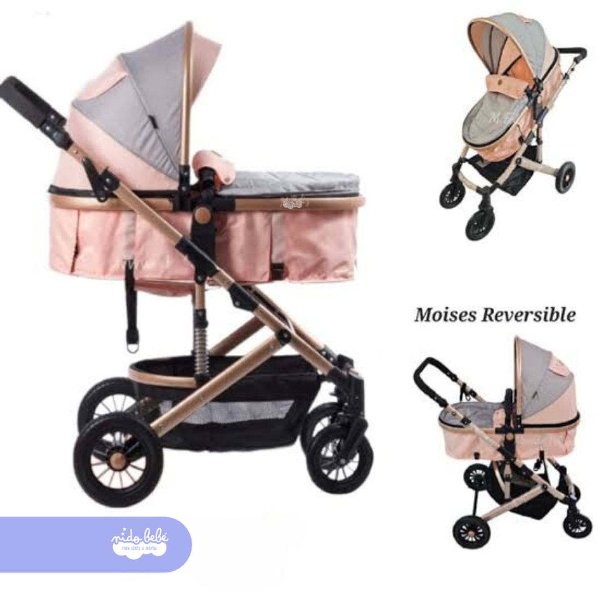 GENERICO - Coche Cuna Moisés de Lujo «COMFORT» Light Pink