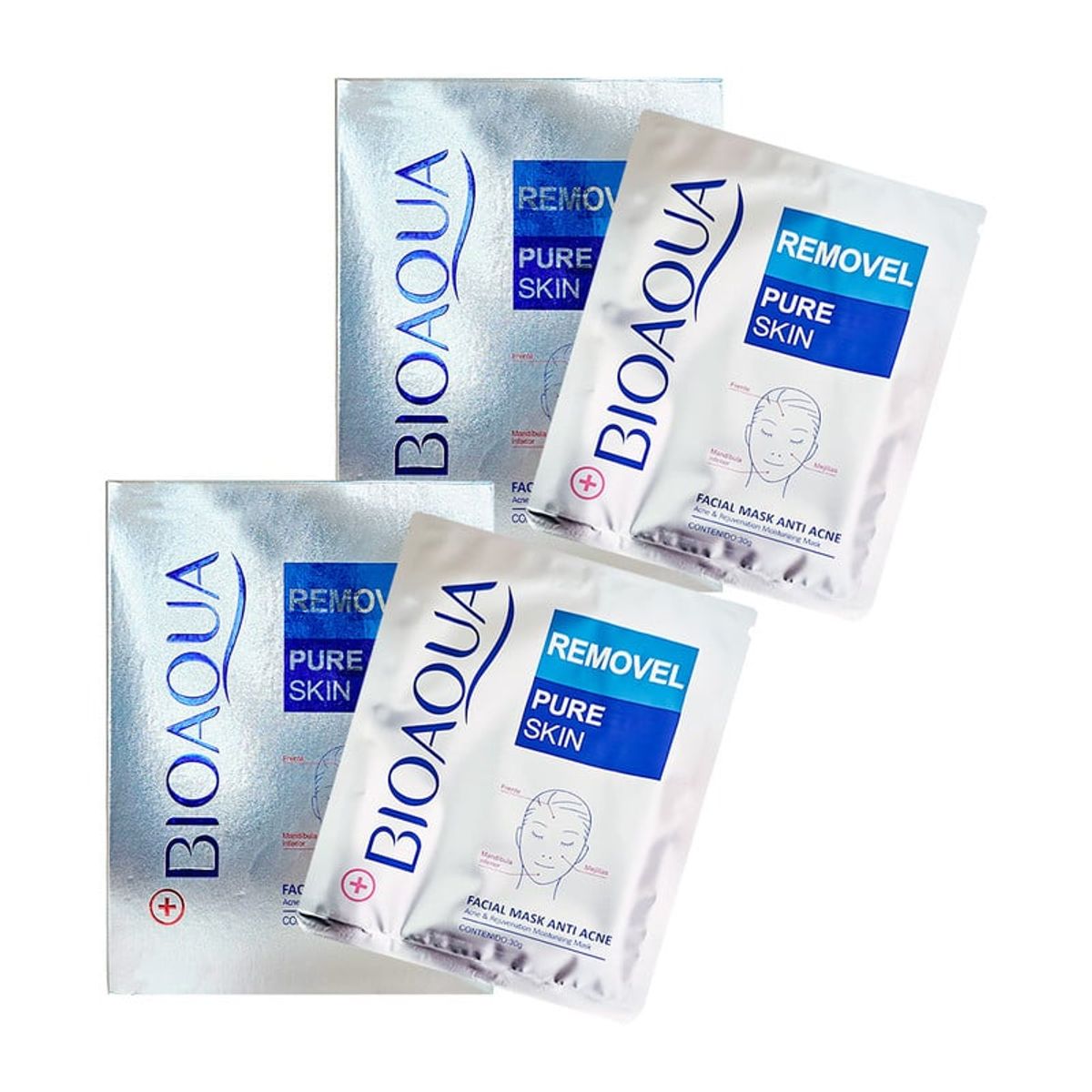 BIOAQUA - Mascarilla Facial Antiacne Removel Pure Skin 10 Pcs Bioaqua 30Gr 2Pack