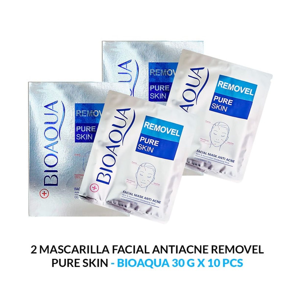 BIOAQUA - Mascarilla Facial Antiacne Removel Pure Skin 10 Pcs Bioaqua 30Gr 2Pack