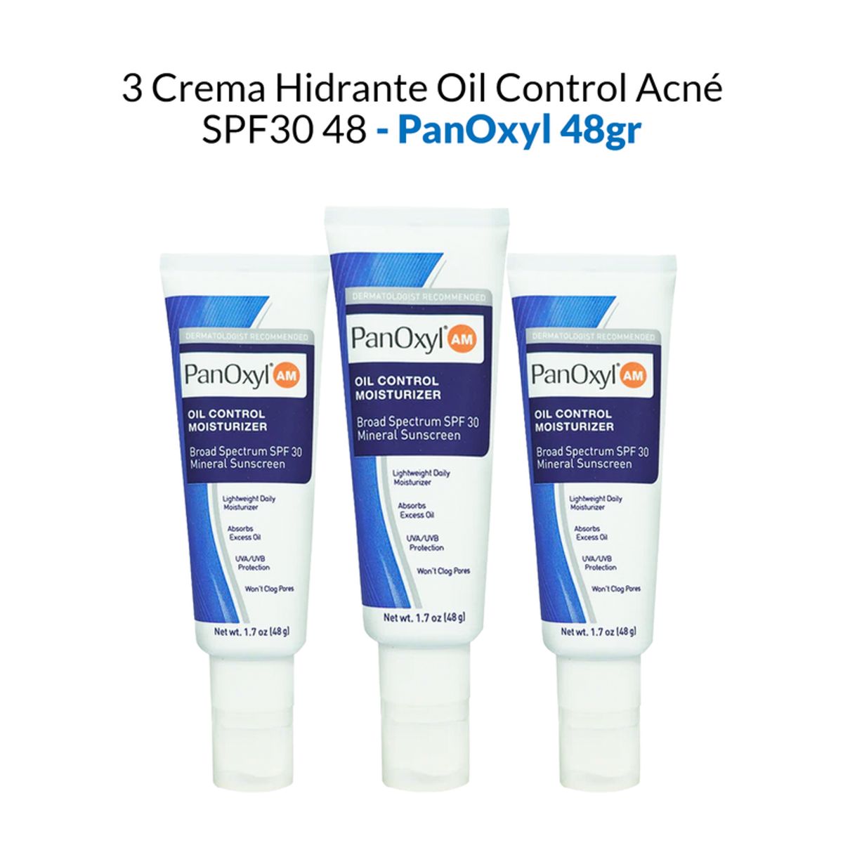 PANOXYL - Crema Hidrante Oil Control Acné SPF30 Panoxyl AM 48Gr 3 Unidades