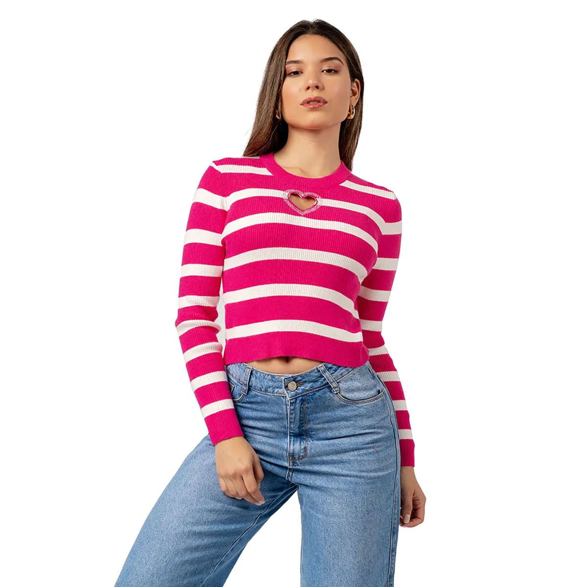 INDEMA - Chompa Casual Corazón de Cashemira Color Fucsia
