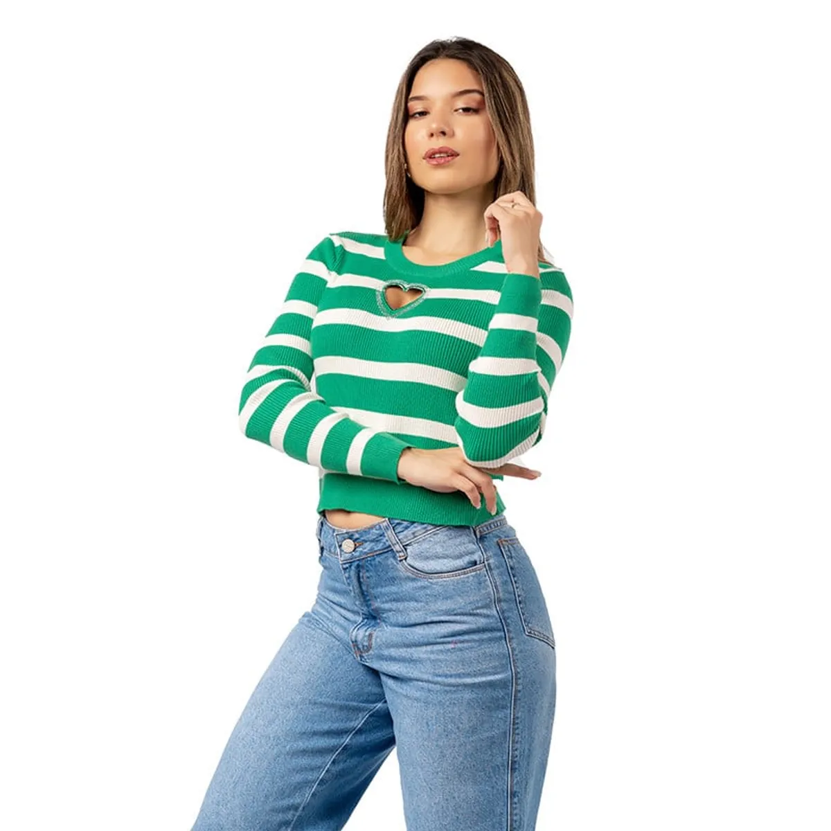 INDEMA - Chompa Casual Corazón de Cashemira Color Verde