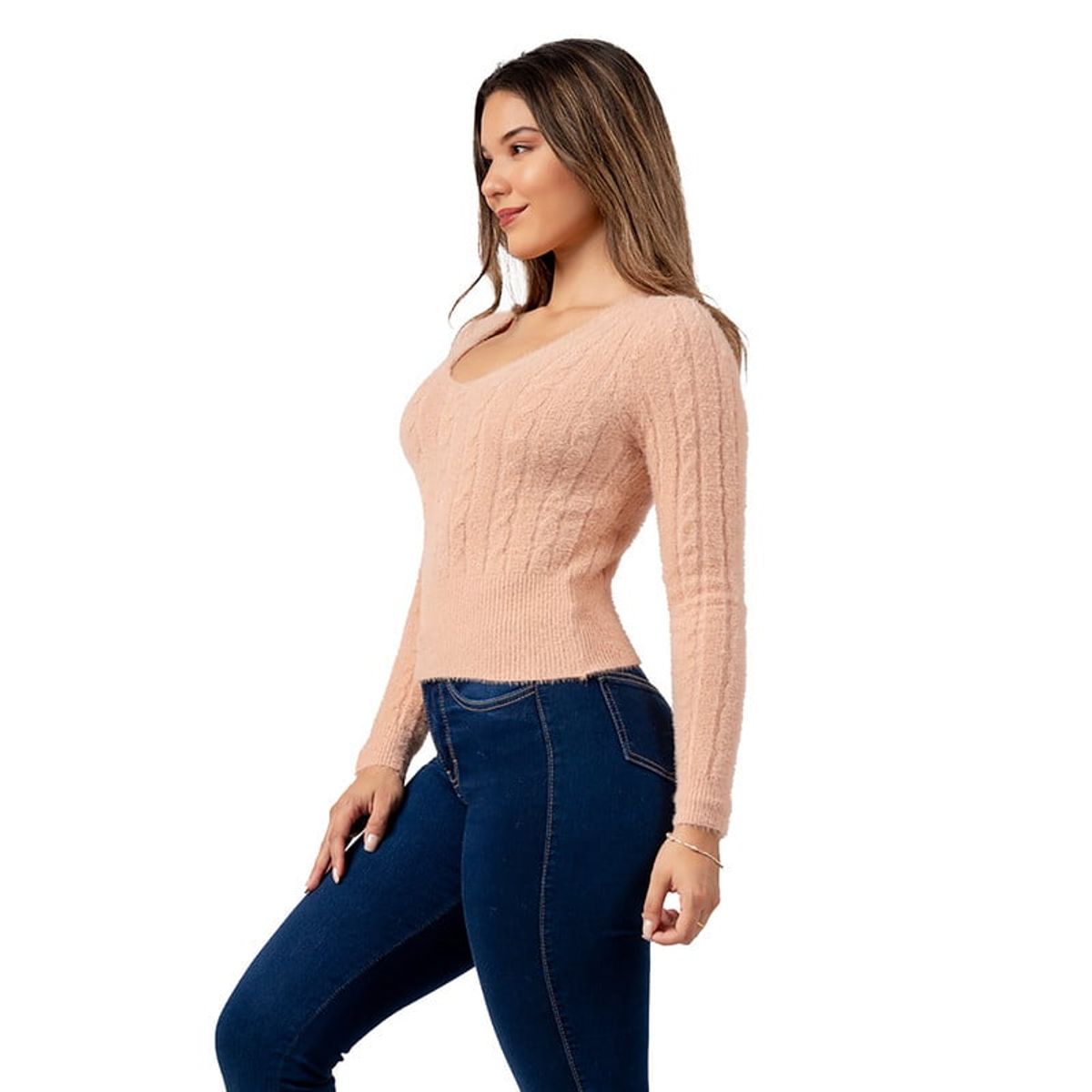 INDEMA - Sweater Angora con Hilos de Brillo Color Palo Rosa