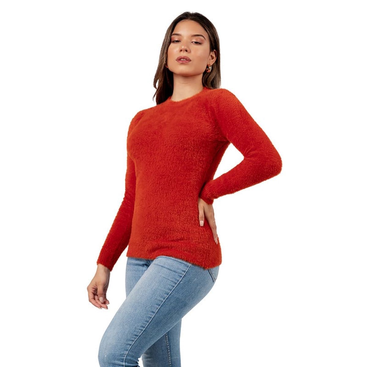 INDEMA - Polera Básico y Suave de Angora Color Lacre