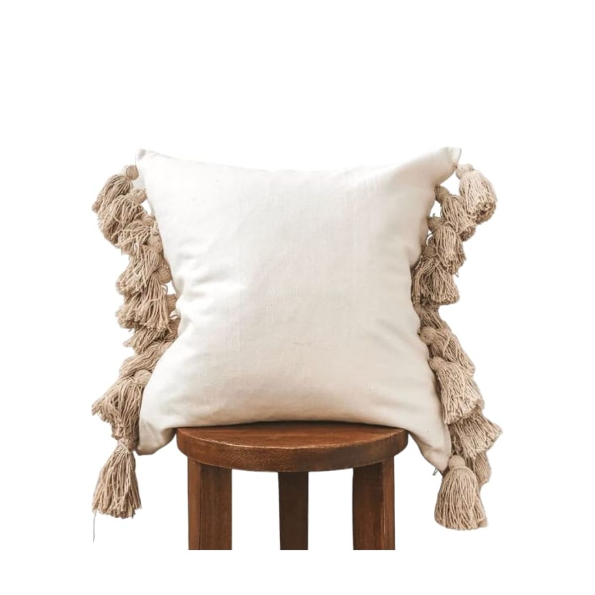 GENERICO - FUNDA Bohemio  Nórdico + Borlas Beige Terra - Perla 50x50 cm