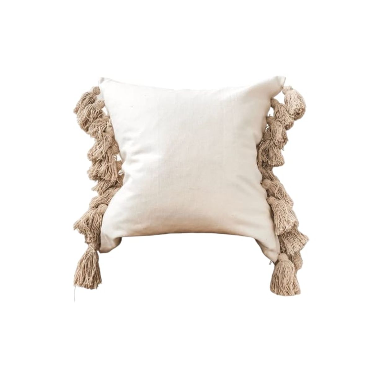 GENERICO - FUNDA Bohemio  Nórdico + Borlas Beige Terra - Perla 50x50 cm