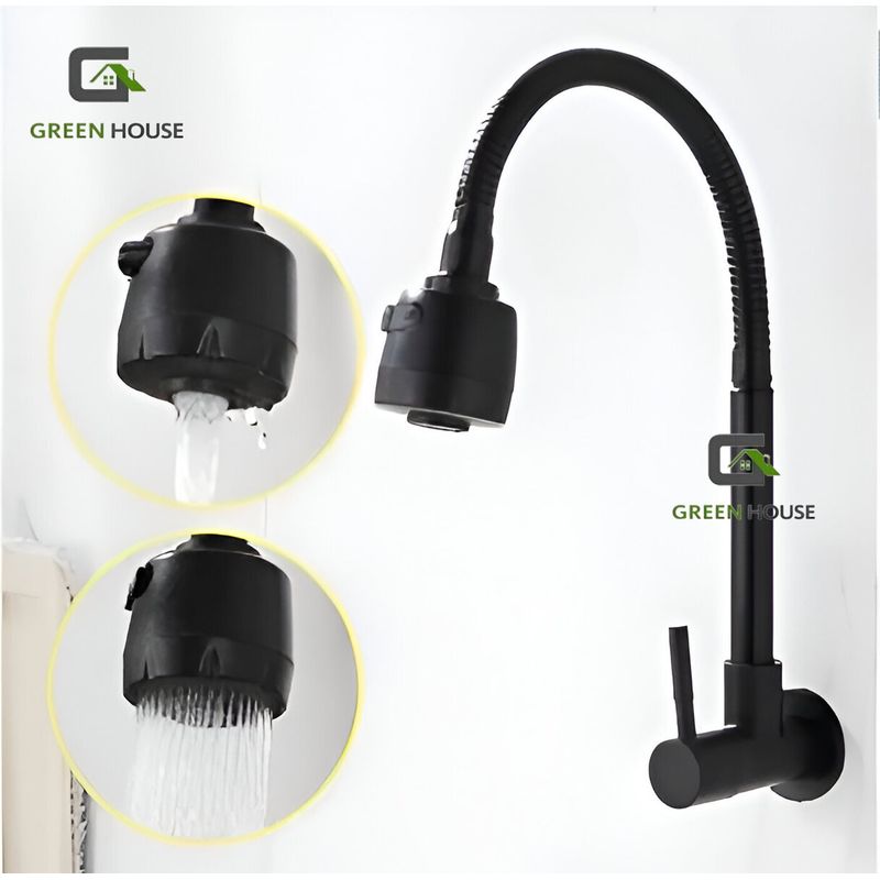 GENERICO - GRIFERIA DE ACERO PARA COCINA  PARED FLEXIBLE NEGRO