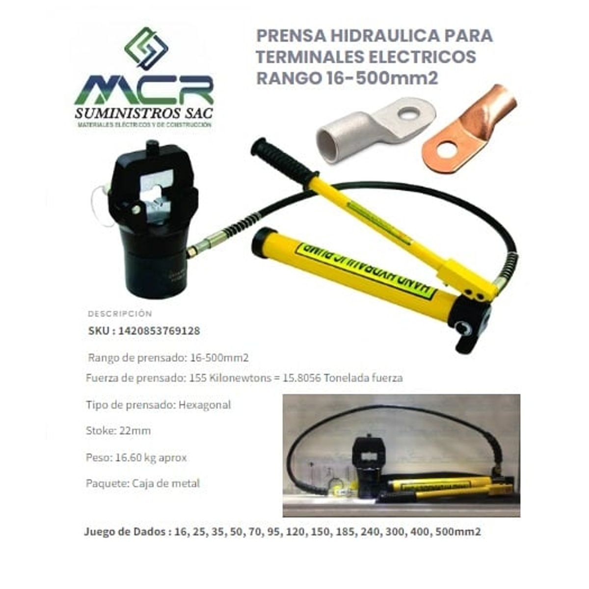 GENERICO - PRENSA HIDRAULICA PARA TERMINALES ELECTRICOS RANGO 16-500mm2 GIRATORIA