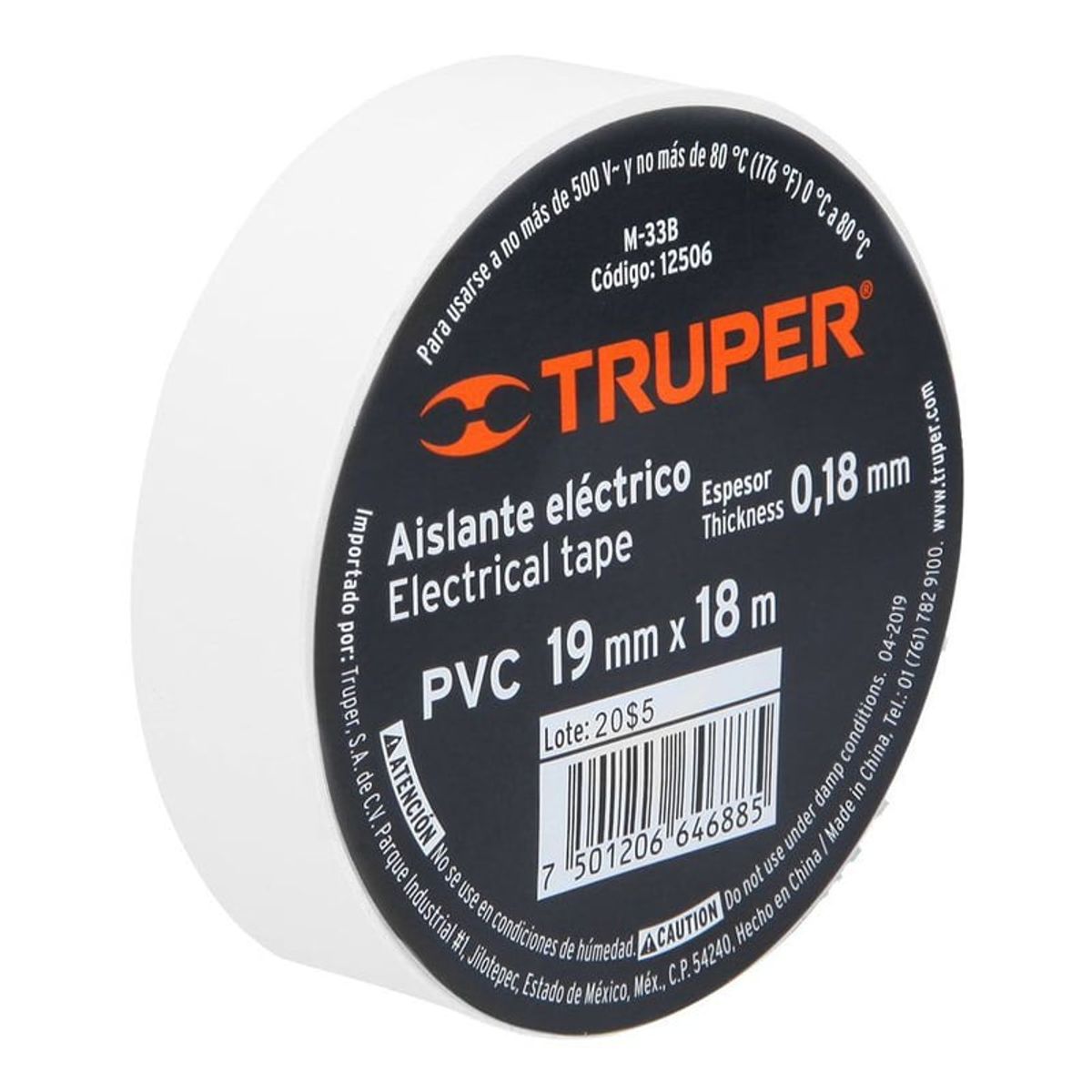 TRUPER - Cinta aislante de 18 m x 19 mm blanca Truper