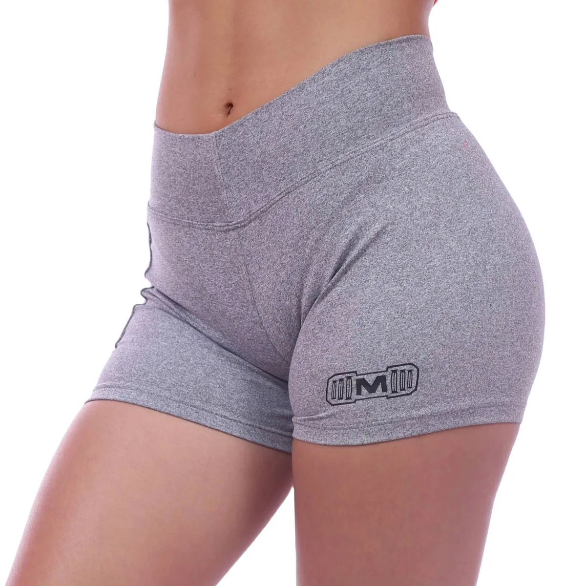 M MUSCLE MUSEUM - Short Pantaloneta con Bolsillo Lateral Color Plomo Jaspeado para Mujer