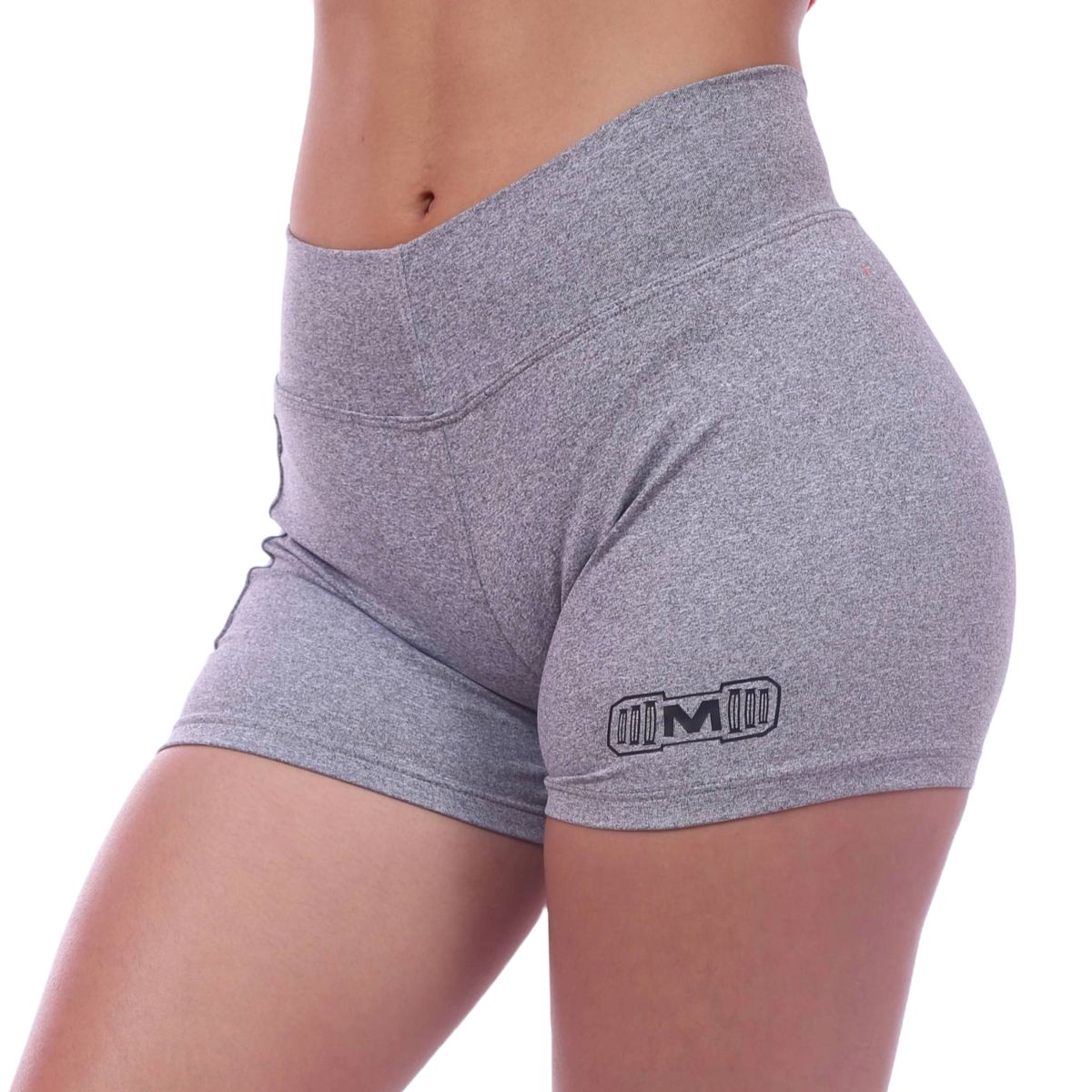 M MUSCLE MUSEUM - Short Pantaloneta con Bolsillo Lateral Color Plomo Jaspeado para Mujer