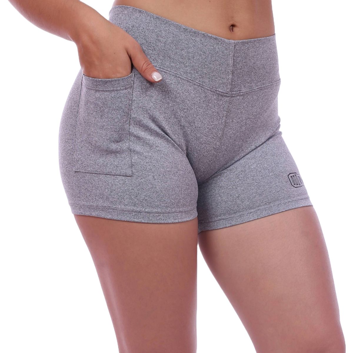 M MUSCLE MUSEUM - Short Pantaloneta con Bolsillo Lateral Color Plomo Jaspeado para Mujer