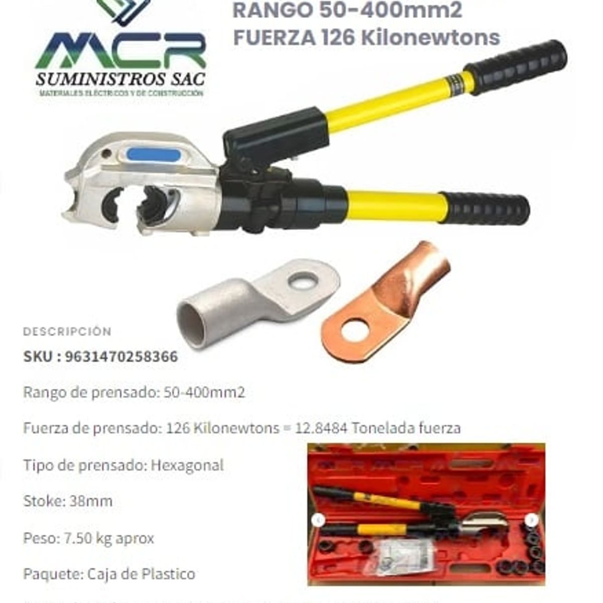 GENERICO - PRENSA HIDRAULICA PARA TERMINALES ELECTRICOS RANGO 50-400mm2 126 KN