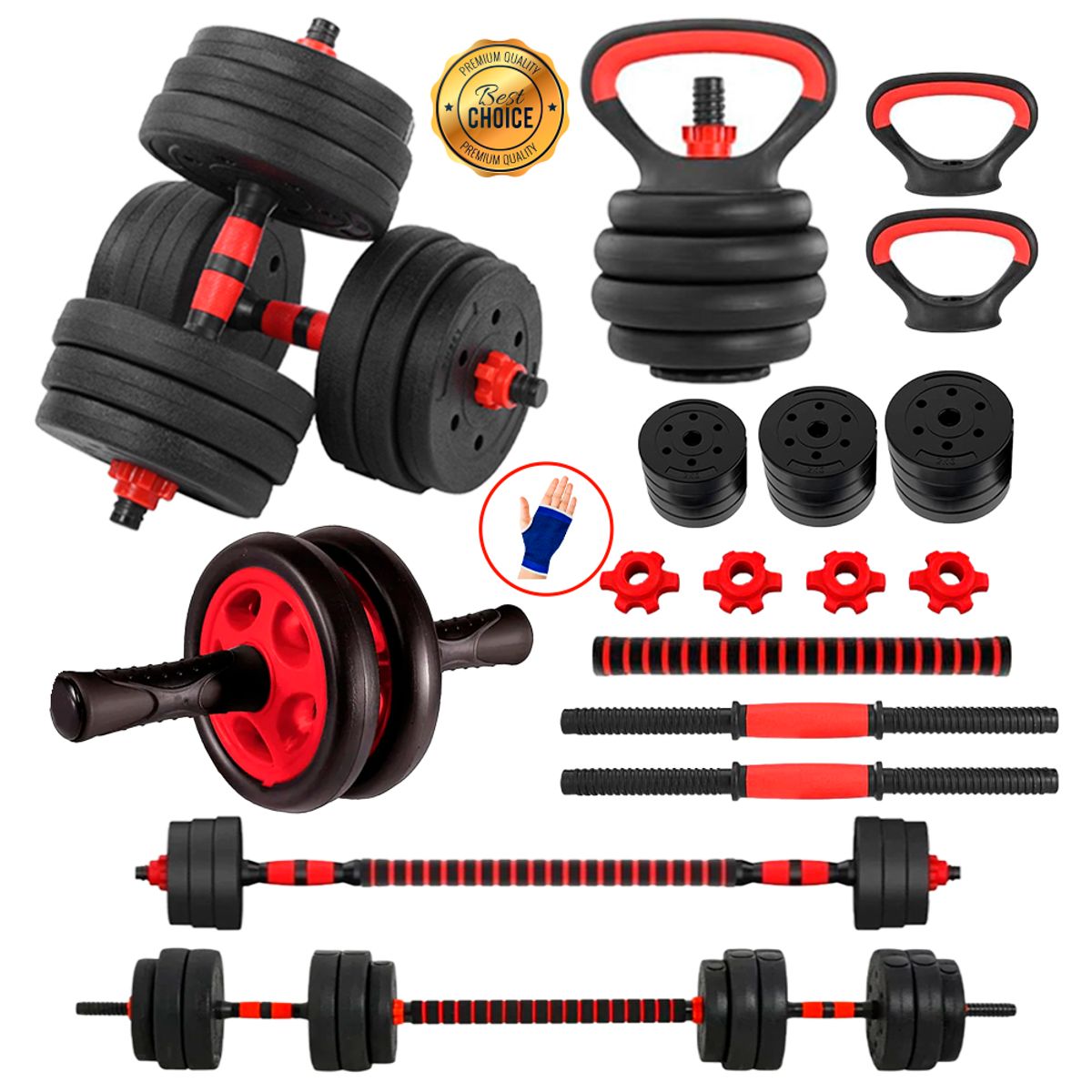 HOLGU - Super Pesa Rusa Pesa 30KG  Rueda abdominal guantes