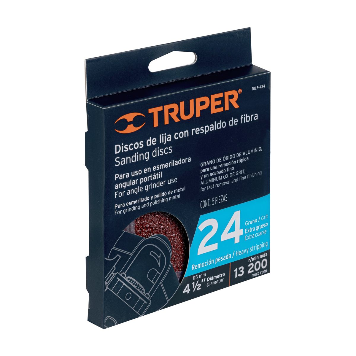 TRUPER - Disco de lija 4-12 con respaldo de fibra grano 24 Truper