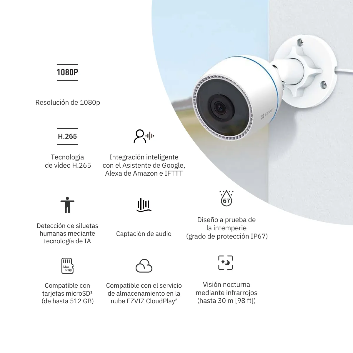 Ezviz - Kit de cámaras de seguridad inteligente H6C Full HD + H3C 2MP + 64SD - Ezviz