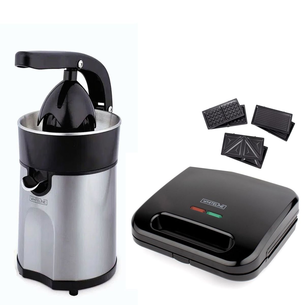 WHITELINE - Combo  Whiteline  Exprimidor y Sanguchera 3 En 1 Negro