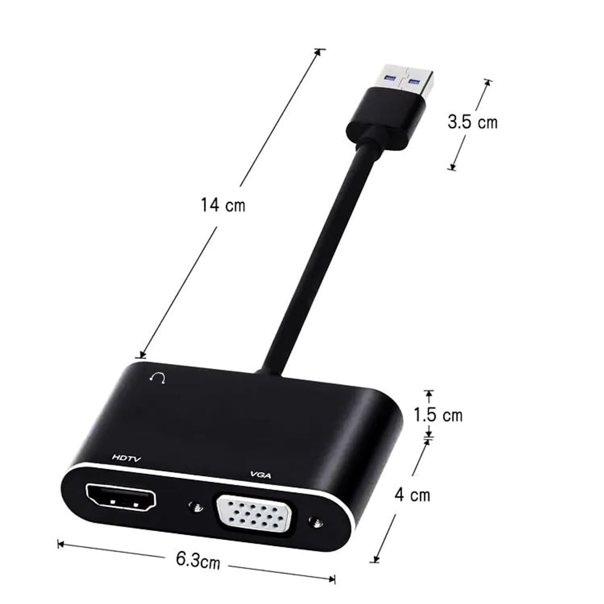 OEM - Adaptador 3 en 1 USB 3.0 a HDMI, VGA y Audio Jack 3.5mm