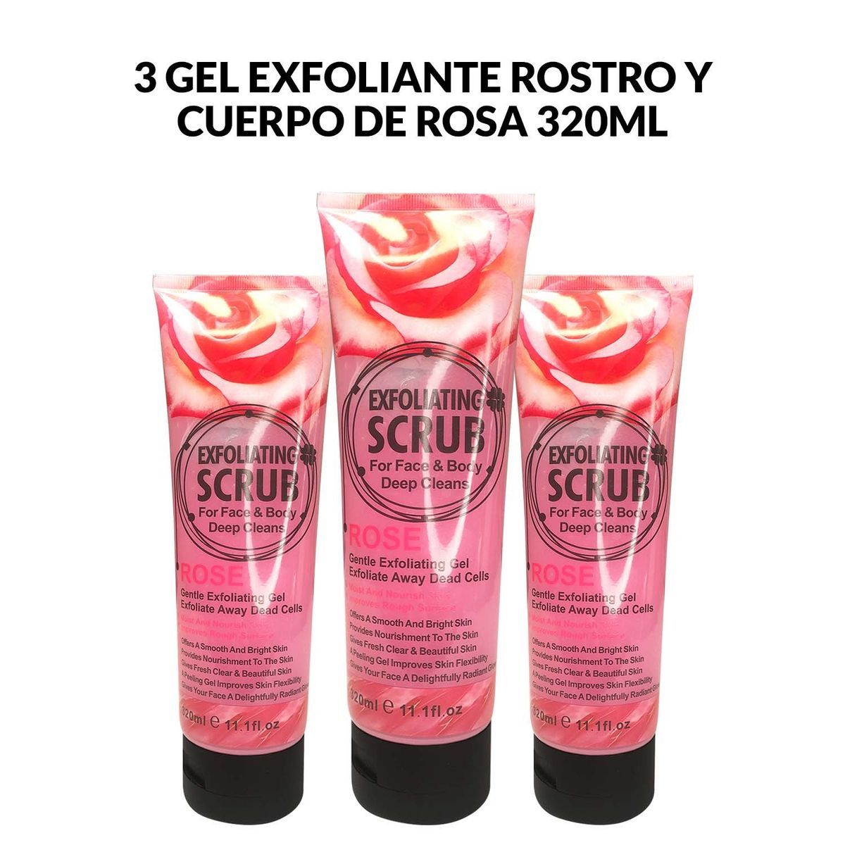 WOKALI - Gel Exfoliante Rostro y Cuerpo De Rosa Wokali 320ml 3 Unidades