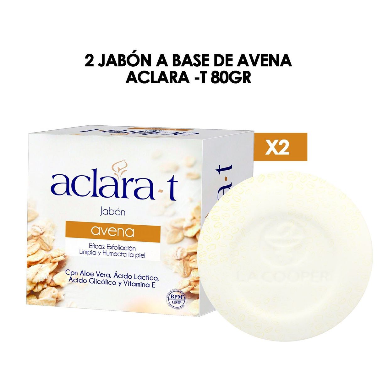 GENERICO - Jabón A Base De Avena Aclara-T 80Gr 2 Unidades