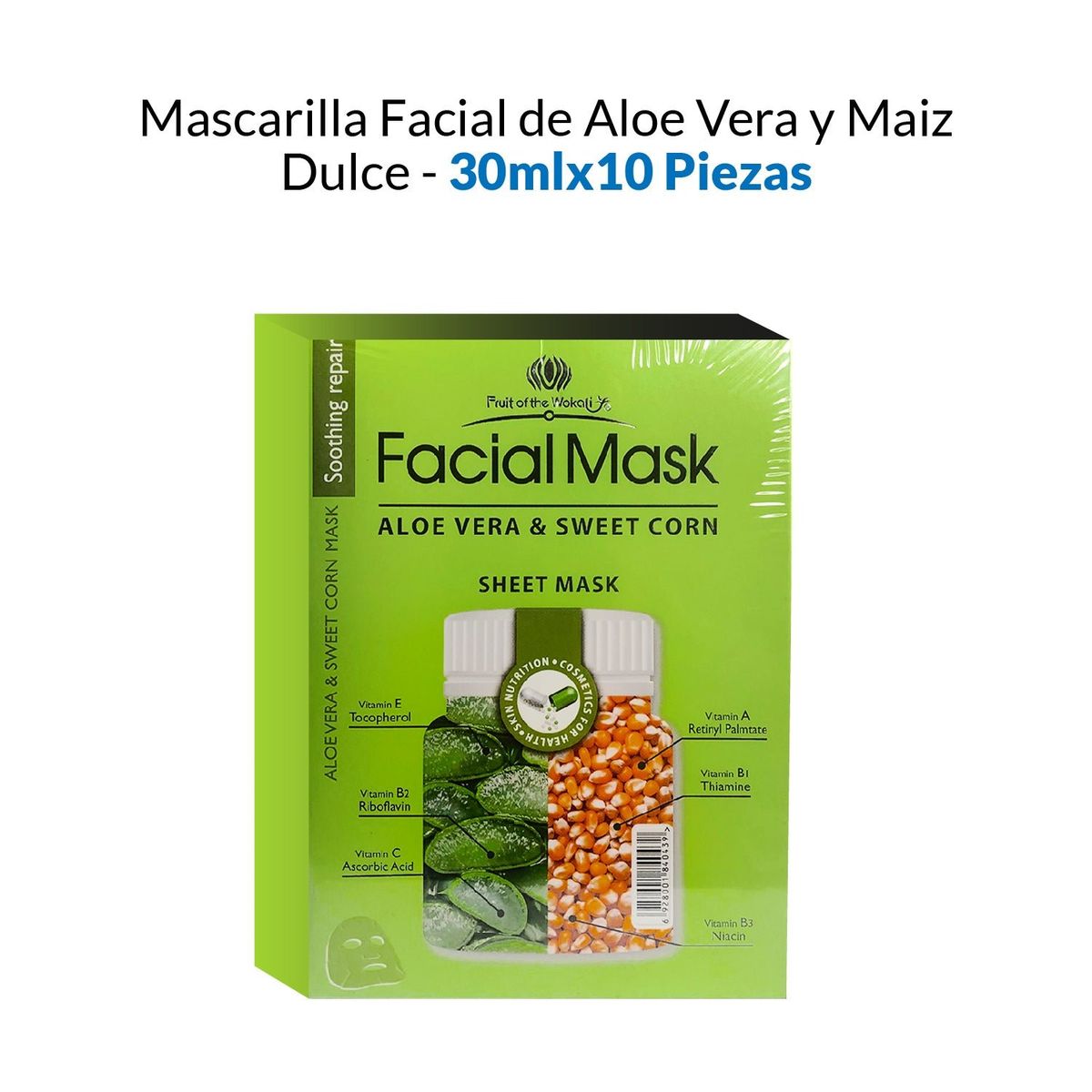 WOKALI - Mascarilla Facial Aloe Vera Y Maiz Dulce Wokali 30mlx10 Piezas