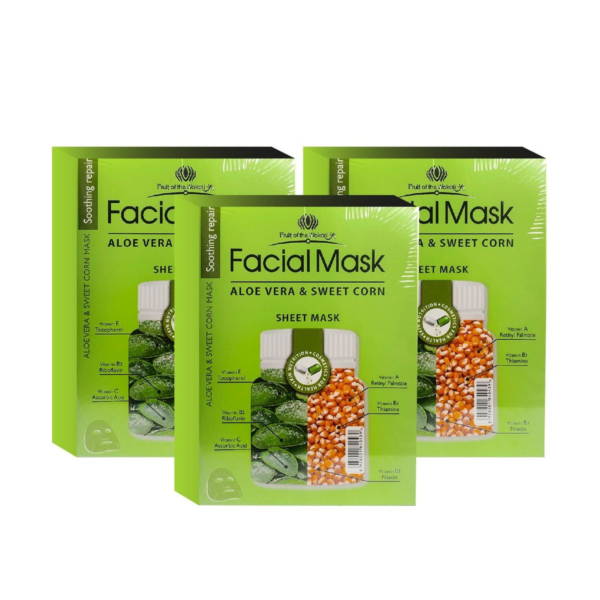 WOKALI - Mascarilla Facial Aloe Vera Y Maiz Dulce Wokali 30mlx10 Piezas 3 Pack