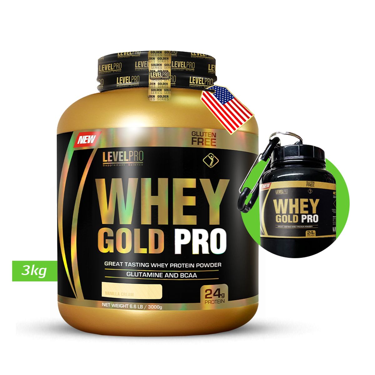 LEVEL PRO - LEVEL PRO WHEY GOLD PRO 3KG VAINILLA + PORTAPROTEINA