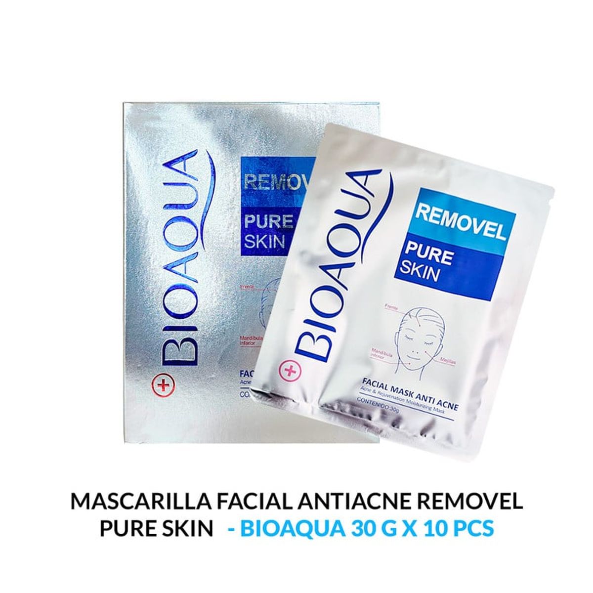 BIOAQUA - Mascarilla Facial Antiacne Removel Pure Skin 10 Pcs Bioaqua 30Gr